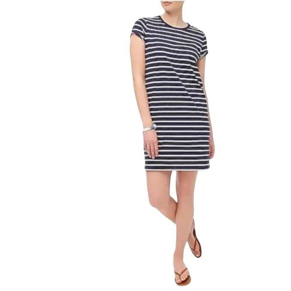 J. Crew Factory Navy White Striped Short Sleeve Tee Shirt Dress - Picture 1 of 11